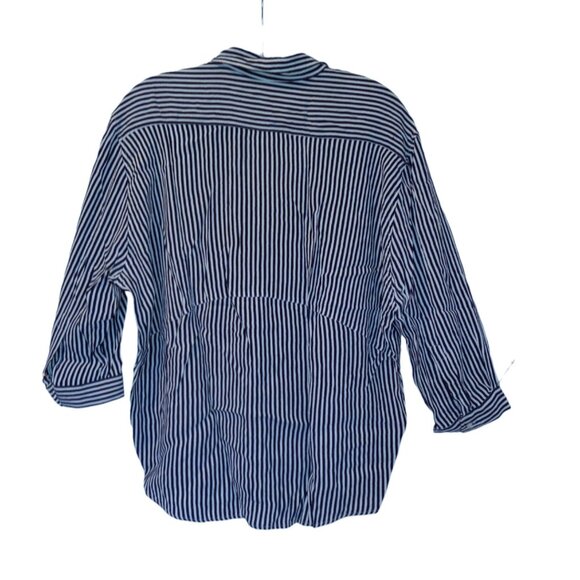 ZARA WOMAN Blouse Size Small Pullover 3/4 Cuff Sleeve Blue/White Stripe - Picture 5 of 7